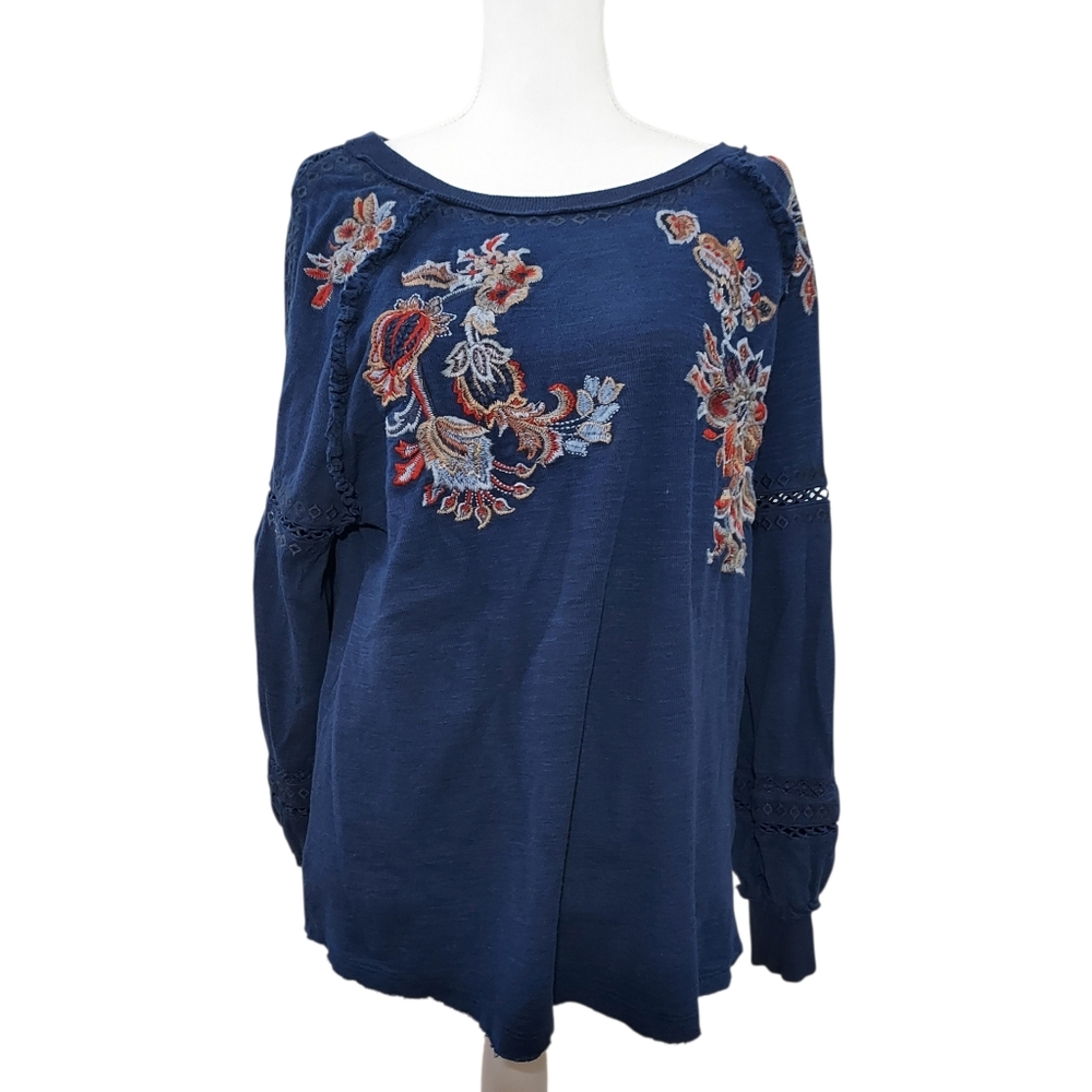 Sundance Blue Embroidered Puff Sleeve Top XL